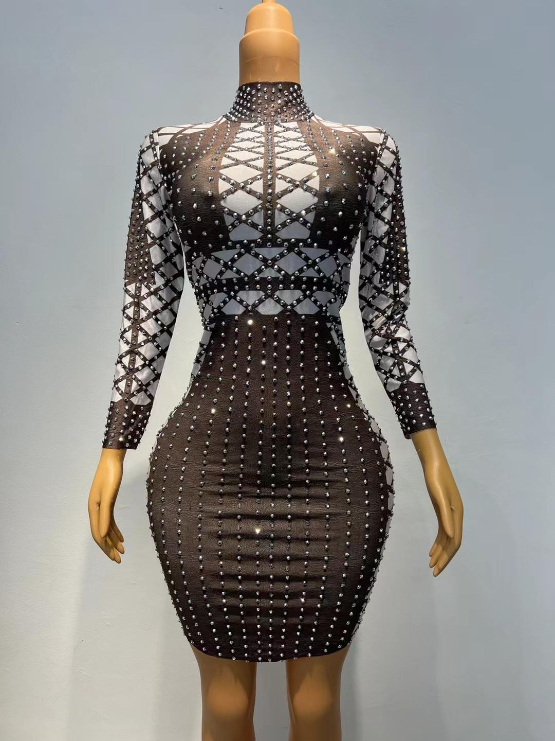 CELESINYI Diandian Crystal Dot Mini Dress