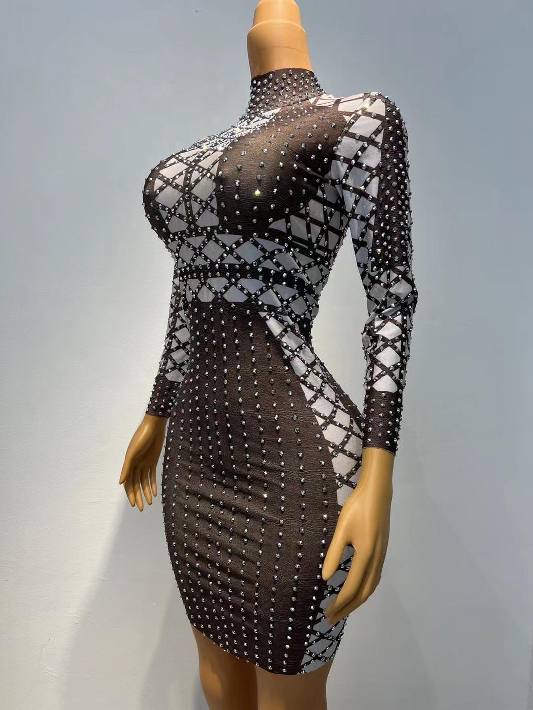 CELESINYI Diandian Crystal Dot Mini Dress