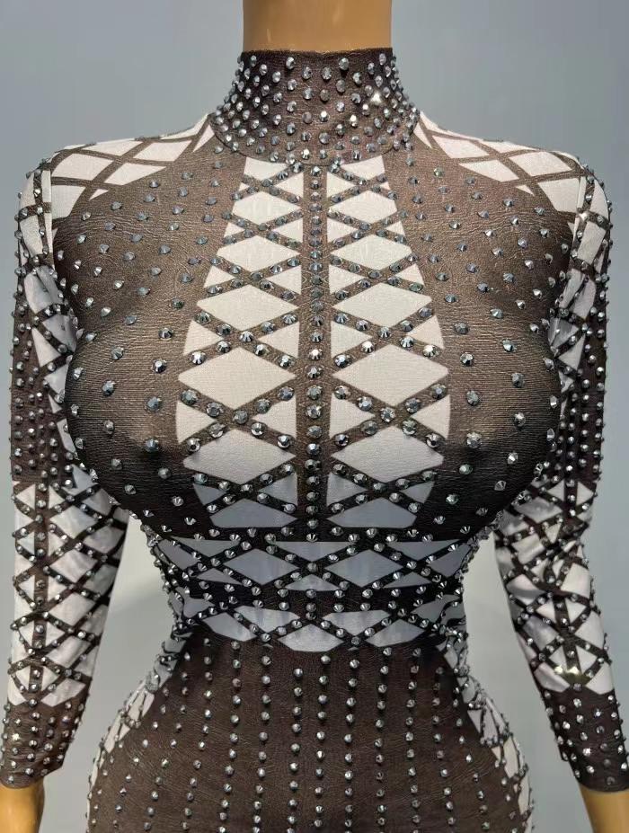 CELESINYI Diandian Crystal Dot Mini Dress