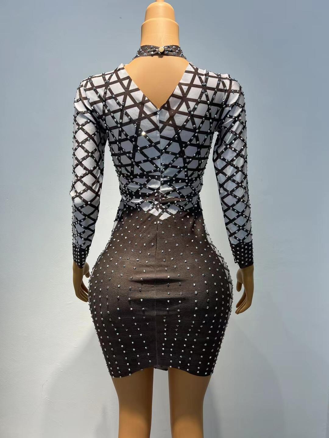 CELESINYI Diandian Crystal Dot Mini Dress