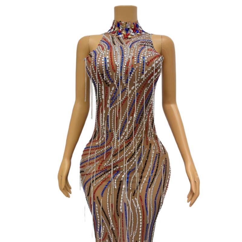 CELESINYI Caitiaoqun Crystal Stripe Naked Dress