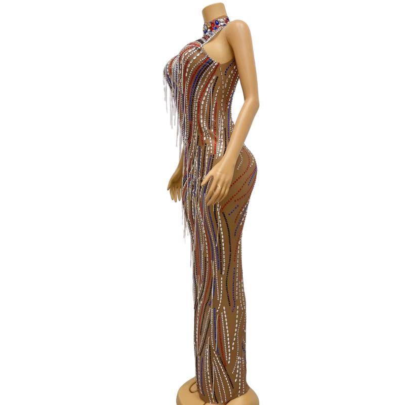 CELESINYI Caitiaoqun Crystal Stripe Naked Dress