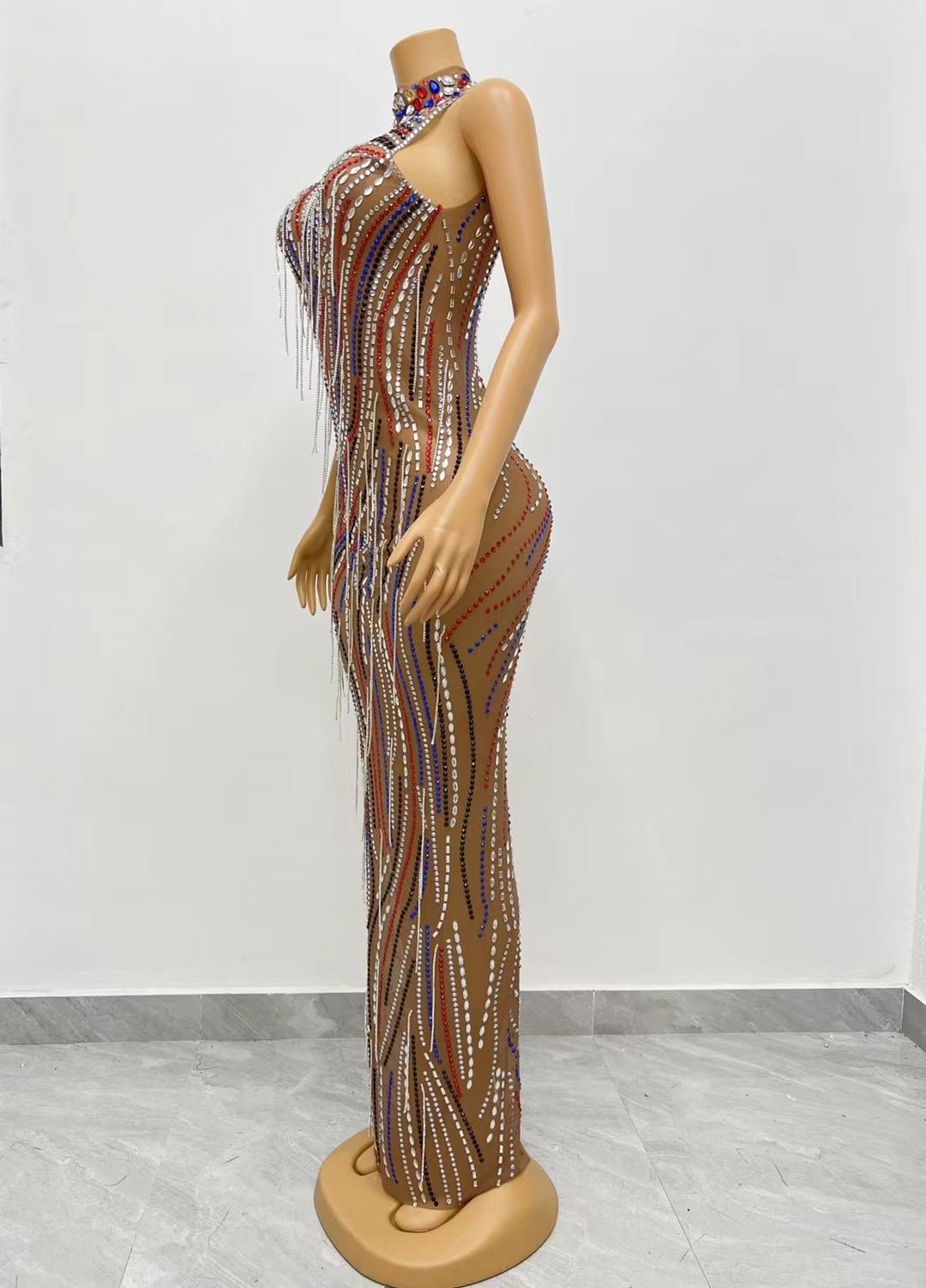 CELESINYI Caitiaoqun Crystal Stripe Naked Dress
