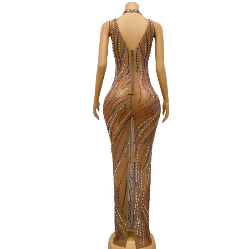 CELESINYI Caitiaoqun Crystal Stripe Naked Dress
