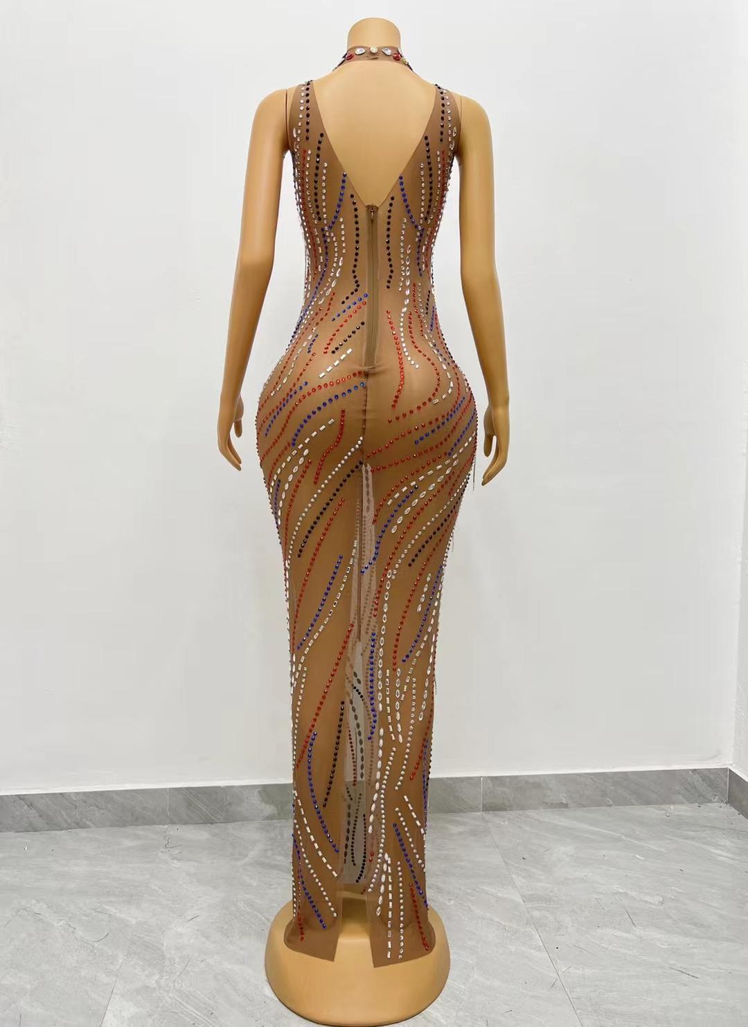 CELESINYI Caitiaoqun Crystal Stripe Naked Dress