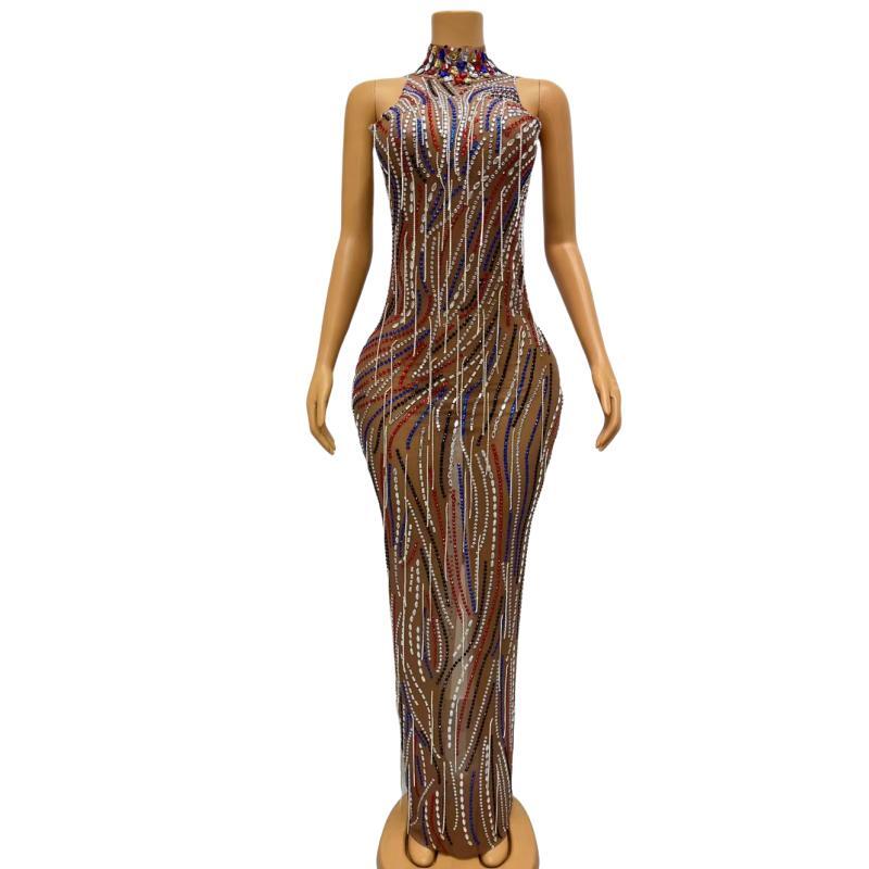 CELESINYI Caitiaoqun Crystal Stripe Naked Dress