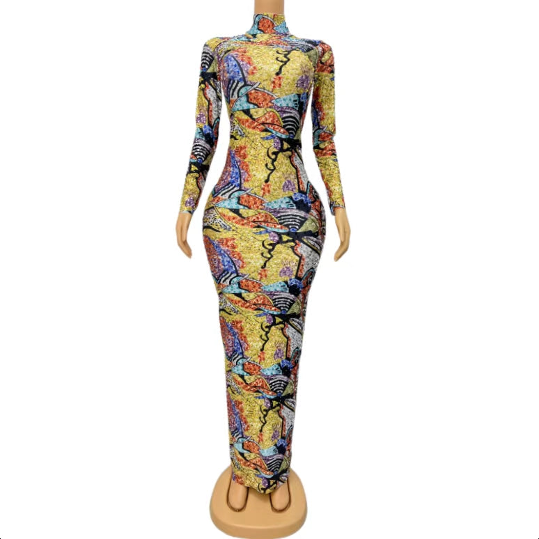 CELESINYI Caihuang Crystal Print Gown