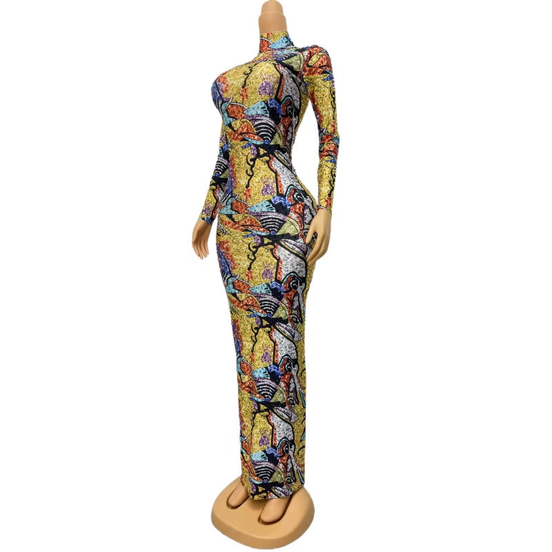 CELESINYI Caihuang Crystal Print Gown