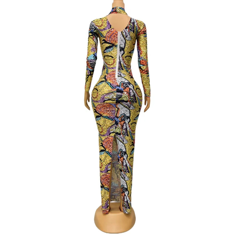 CELESINYI Caihuang Crystal Print Gown