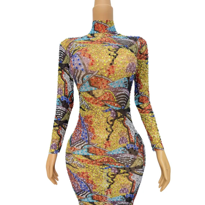 CELESINYI Caihuang Crystal Print Gown