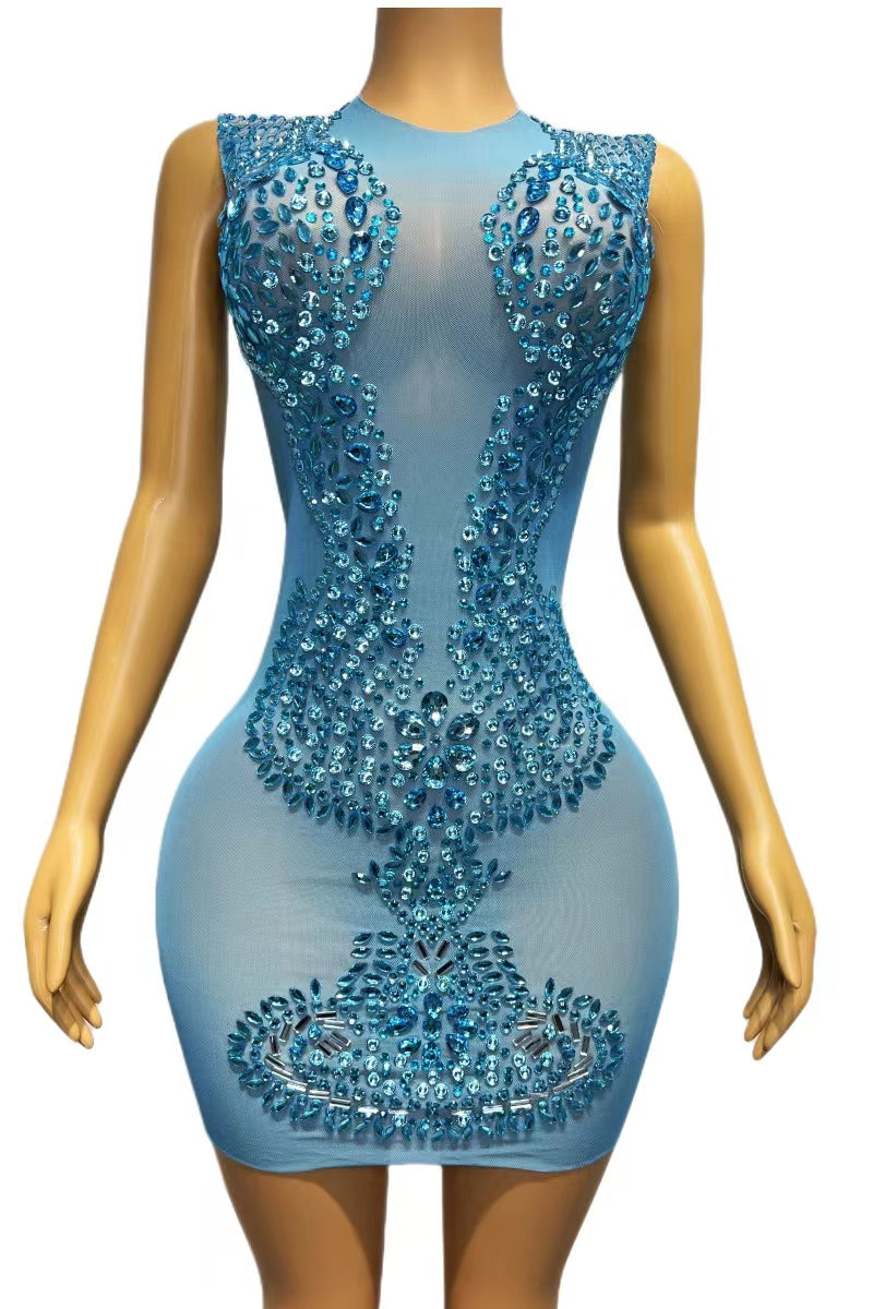 CELESINYI Bingdian Crystal Ice Mini Dress