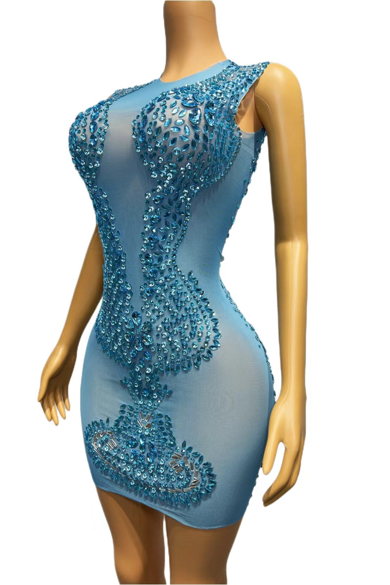 CELESINYI Bingdian Crystal Ice Mini Dress