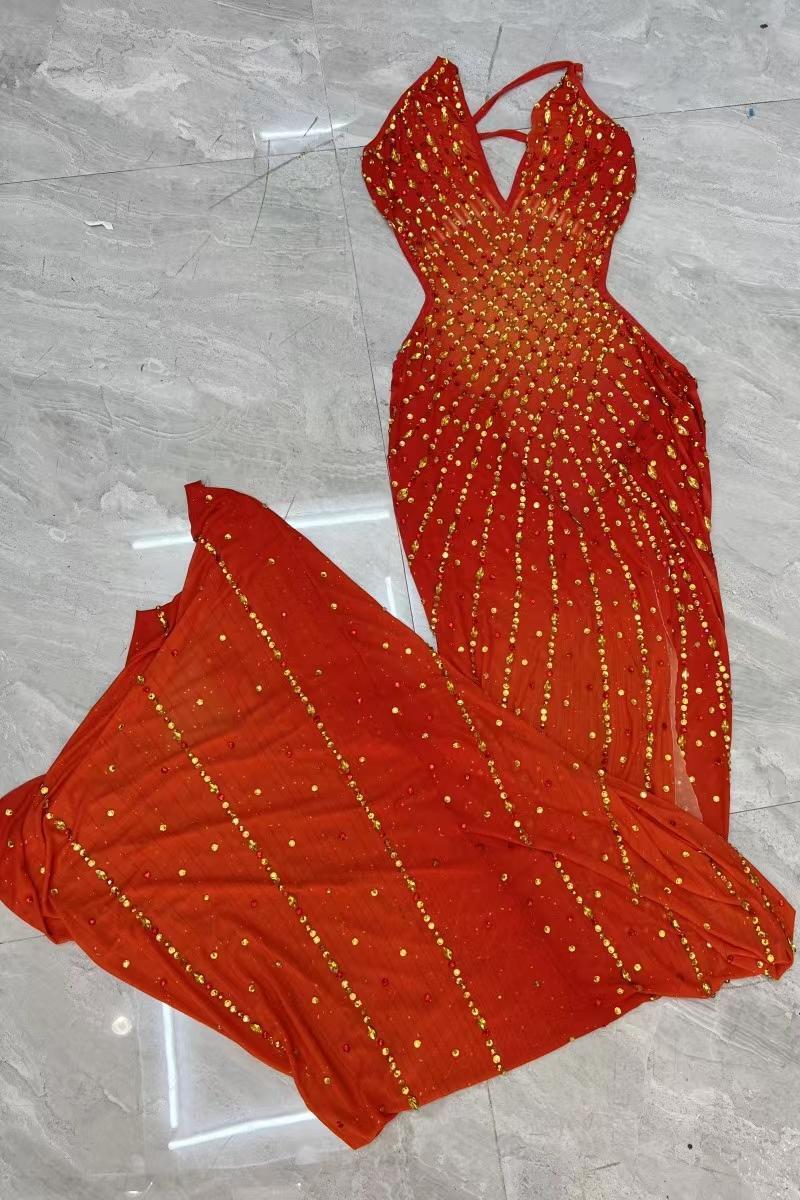 CELESINYI Papagan Crystal Pink Gown