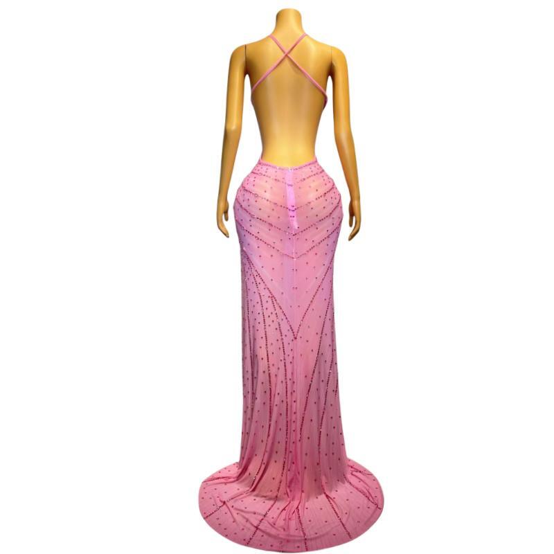 CELESINYI Papagan Crystal Pink Gown