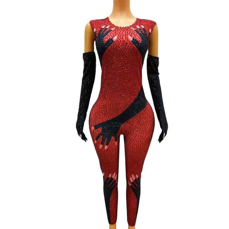 CELESINYI Moshou Crystal Red Glove Bodysuit