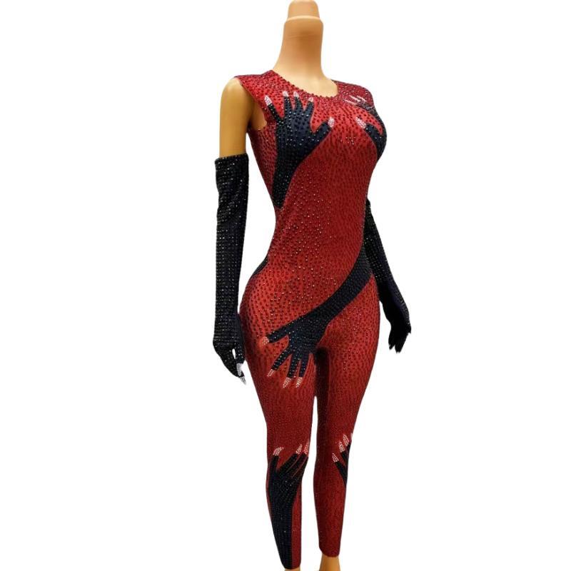 CELESINYI Moshou Crystal Red Glove Bodysuit