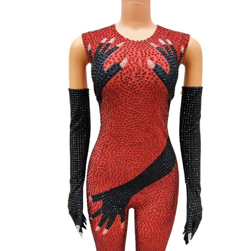 CELESINYI Moshou Crystal Red Glove Bodysuit