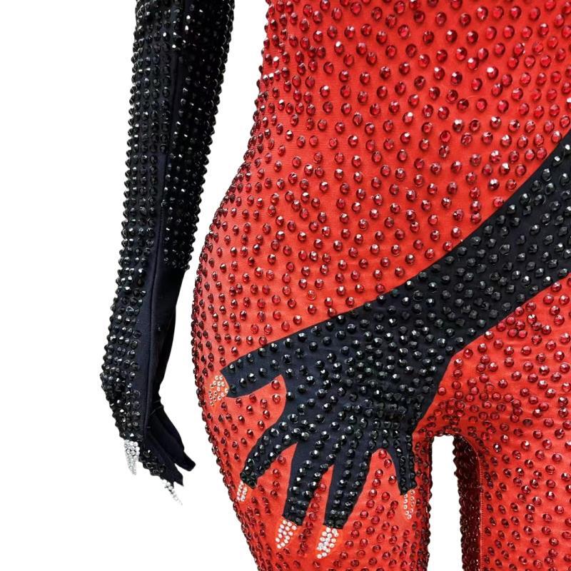 CELESINYI Moshou Crystal Red Glove Bodysuit