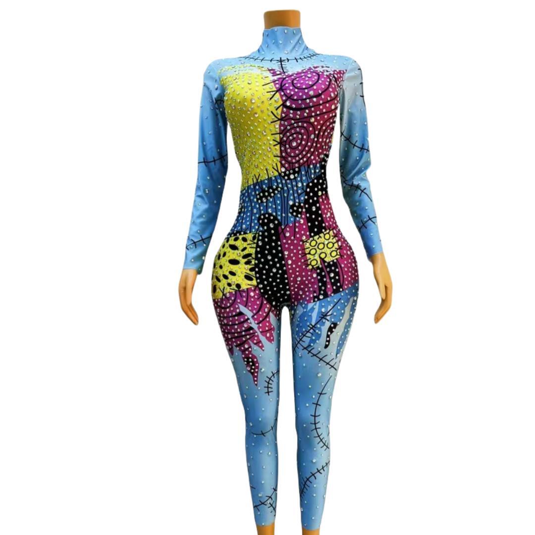 CELESINYI Muou Crystal Patchwork Jumpsuit