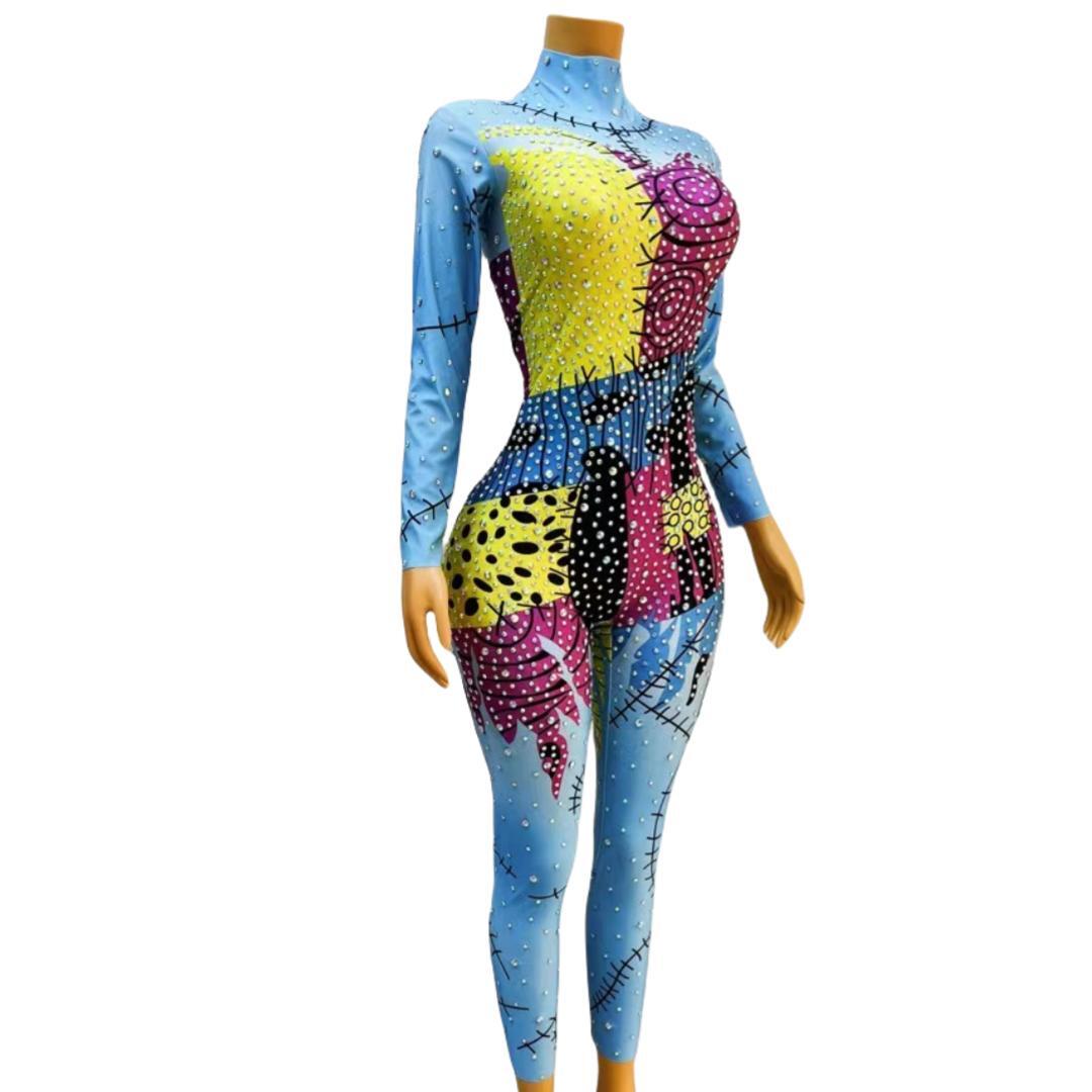 CELESINYI Muou Crystal Patchwork Jumpsuit