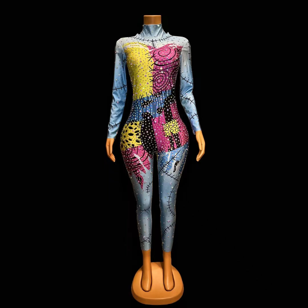 CELESINYI Muou Crystal Patchwork Jumpsuit