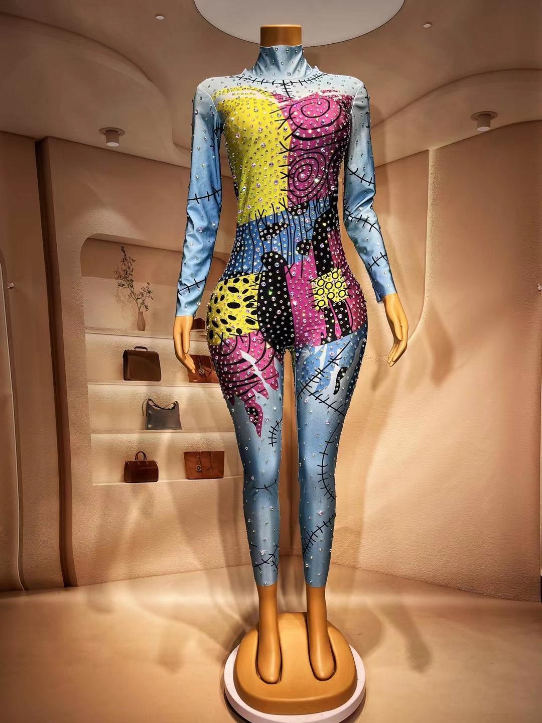 CELESINYI Muou Crystal Patchwork Jumpsuit