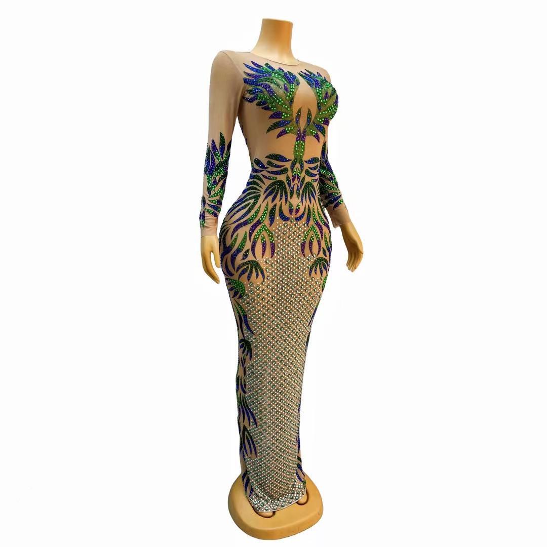CELESINYI Lingyu Crystal Peacock Bodysuit
