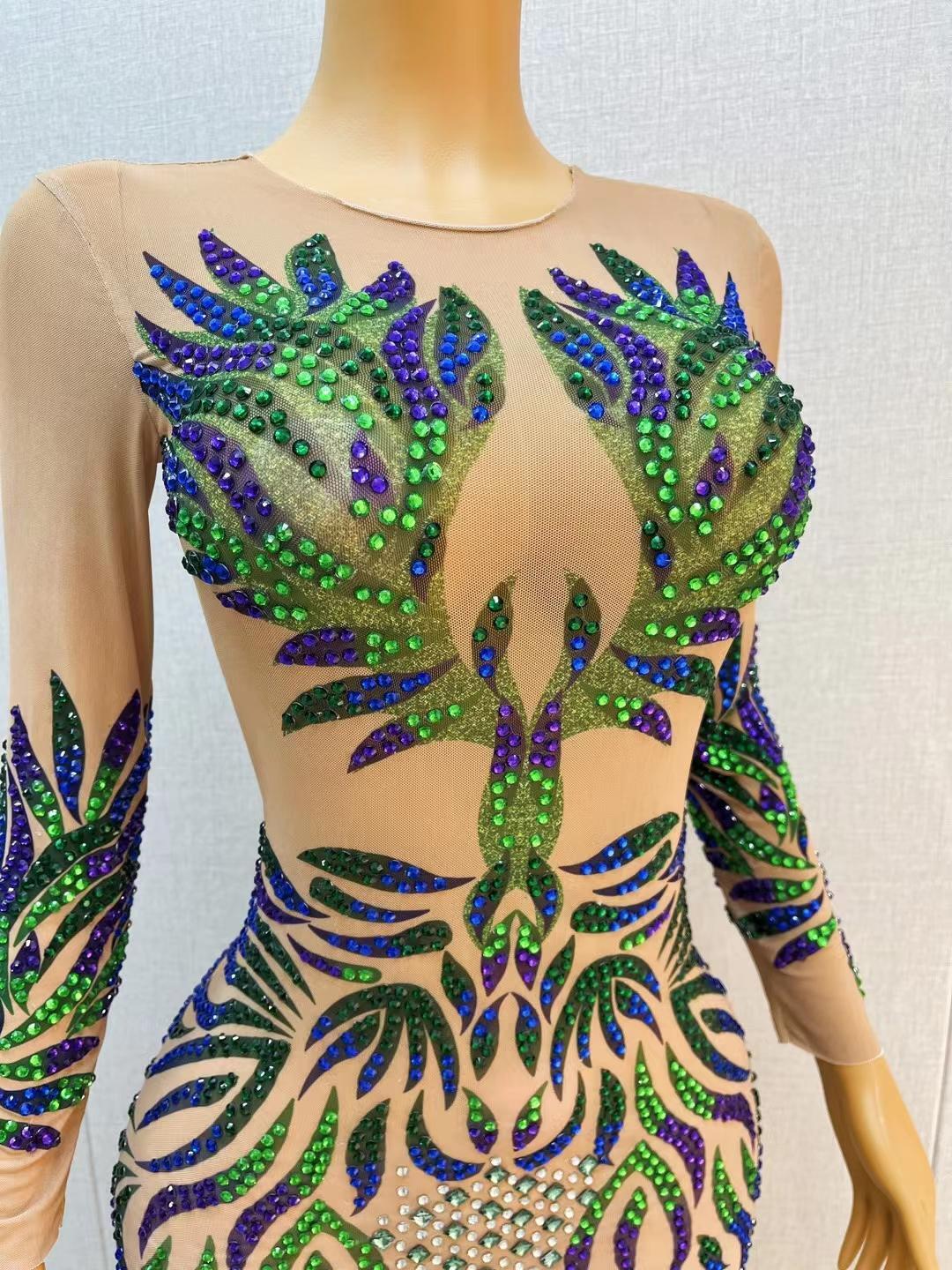 CELESINYI Lingyu Crystal Peacock Bodysuit
