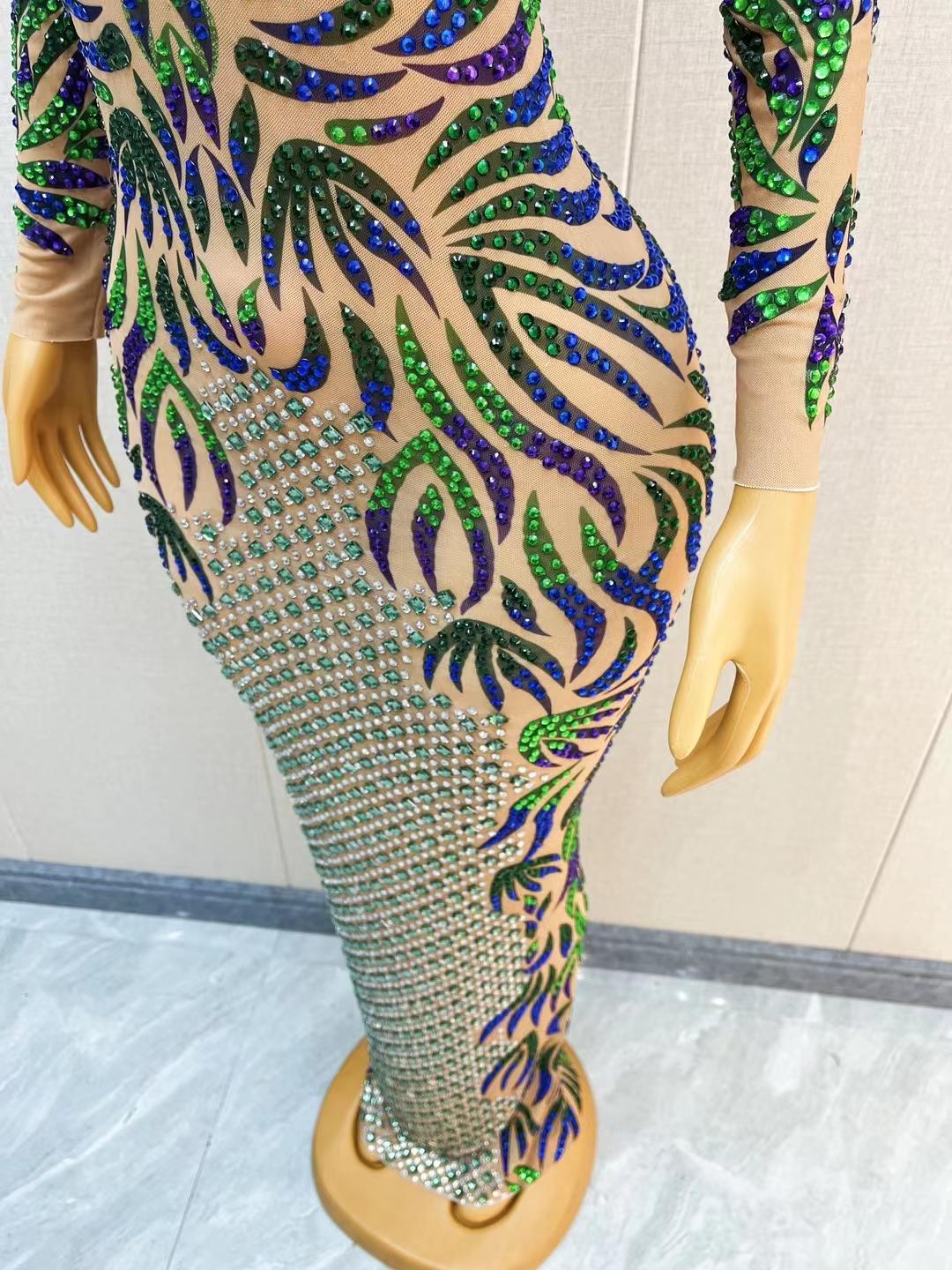 CELESINYI Lingyu Crystal Peacock Bodysuit