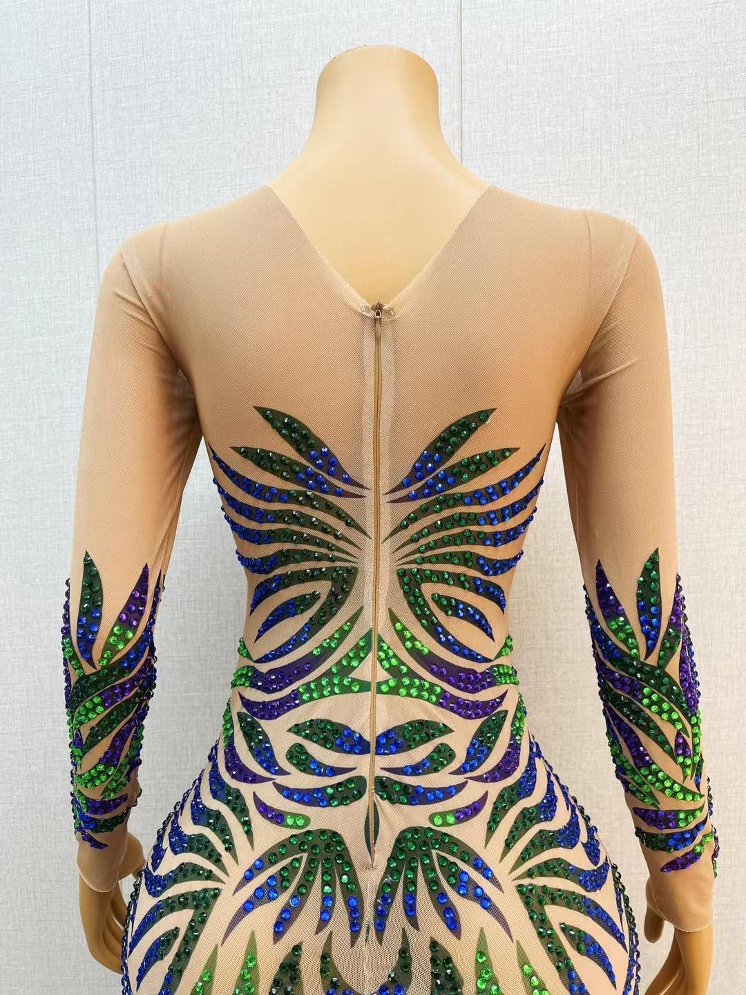 CELESINYI Lingyu Crystal Peacock Bodysuit