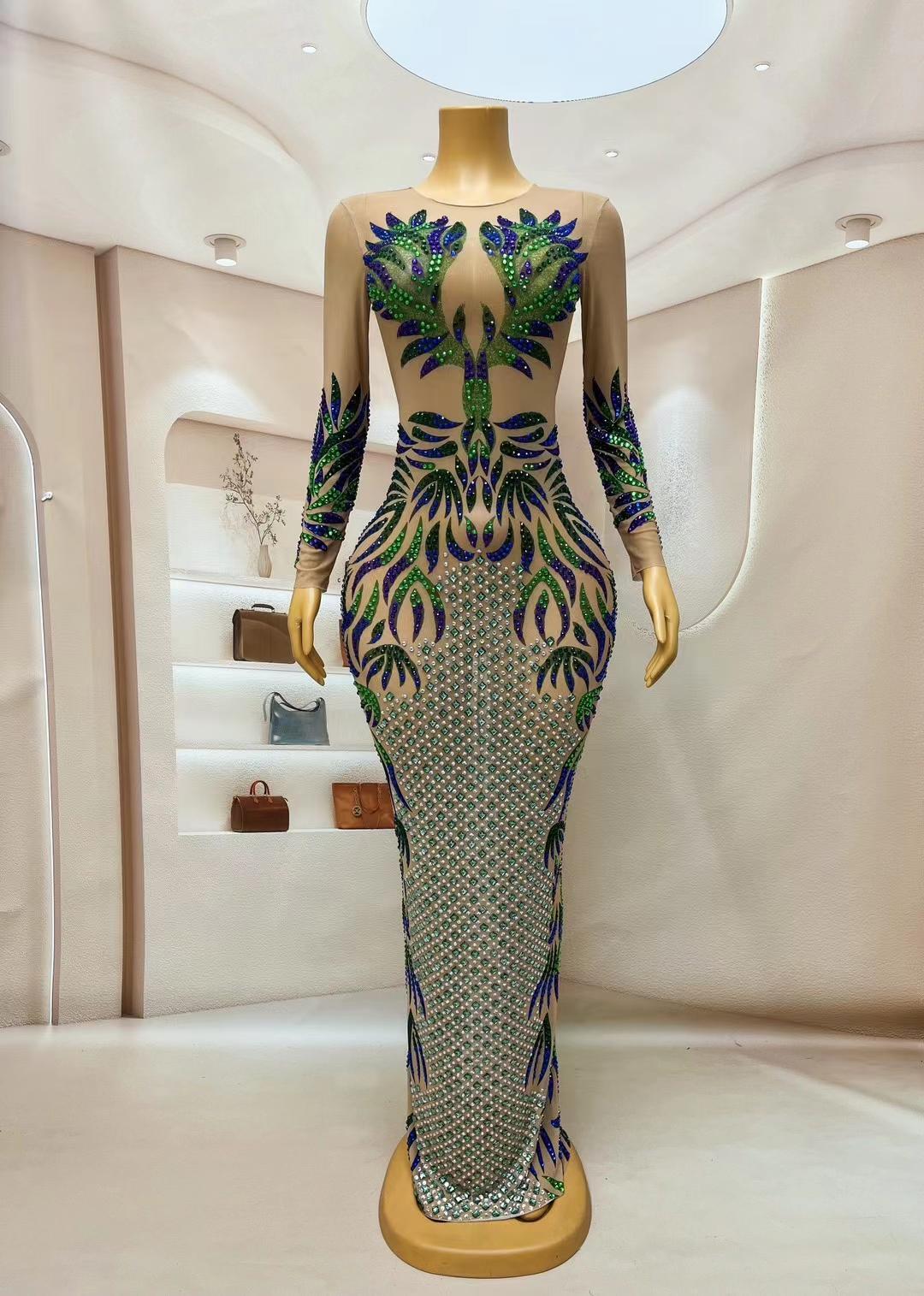 CELESINYI Lingyu Crystal Peacock Bodysuit