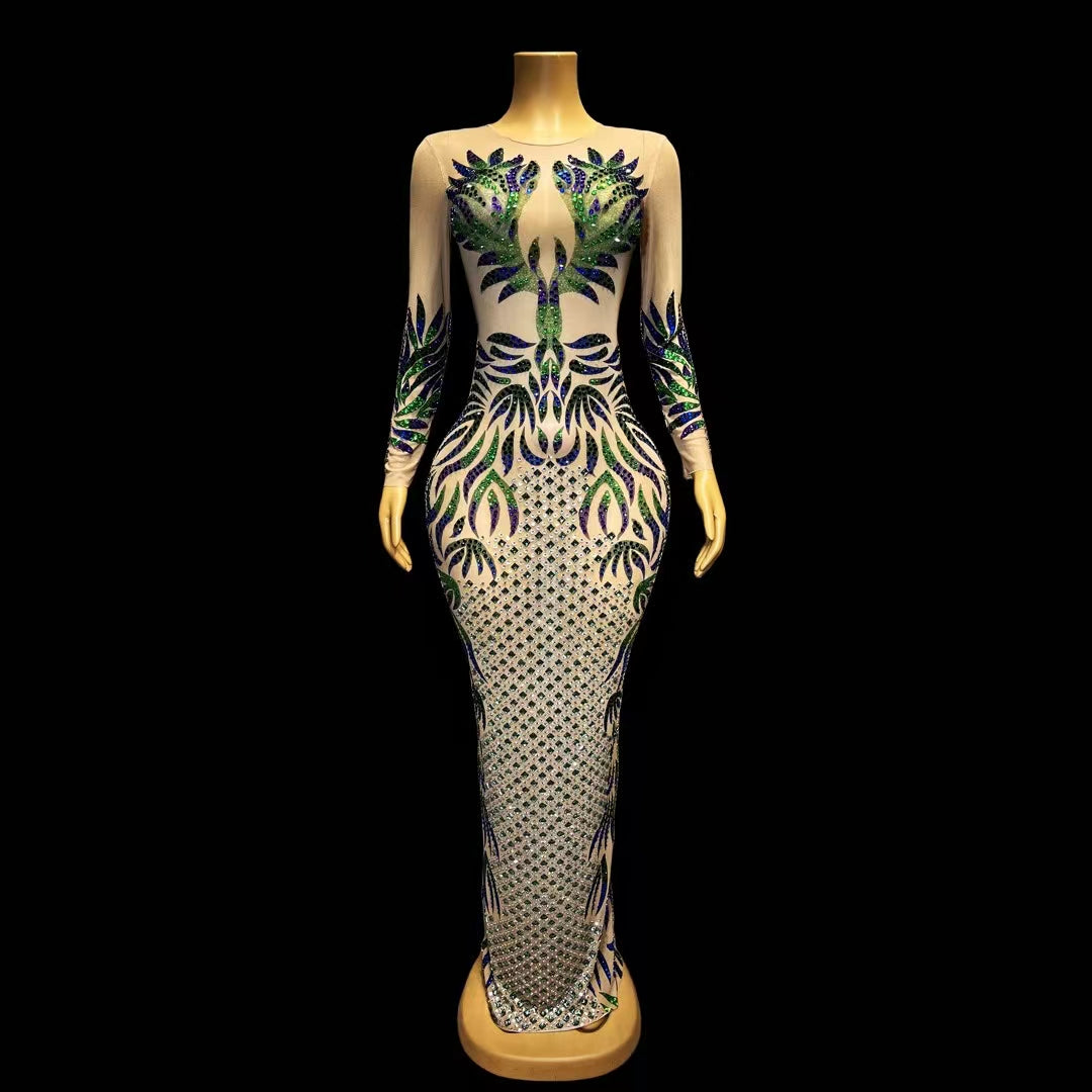 CELESINYI Lingyu Crystal Peacock Bodysuit