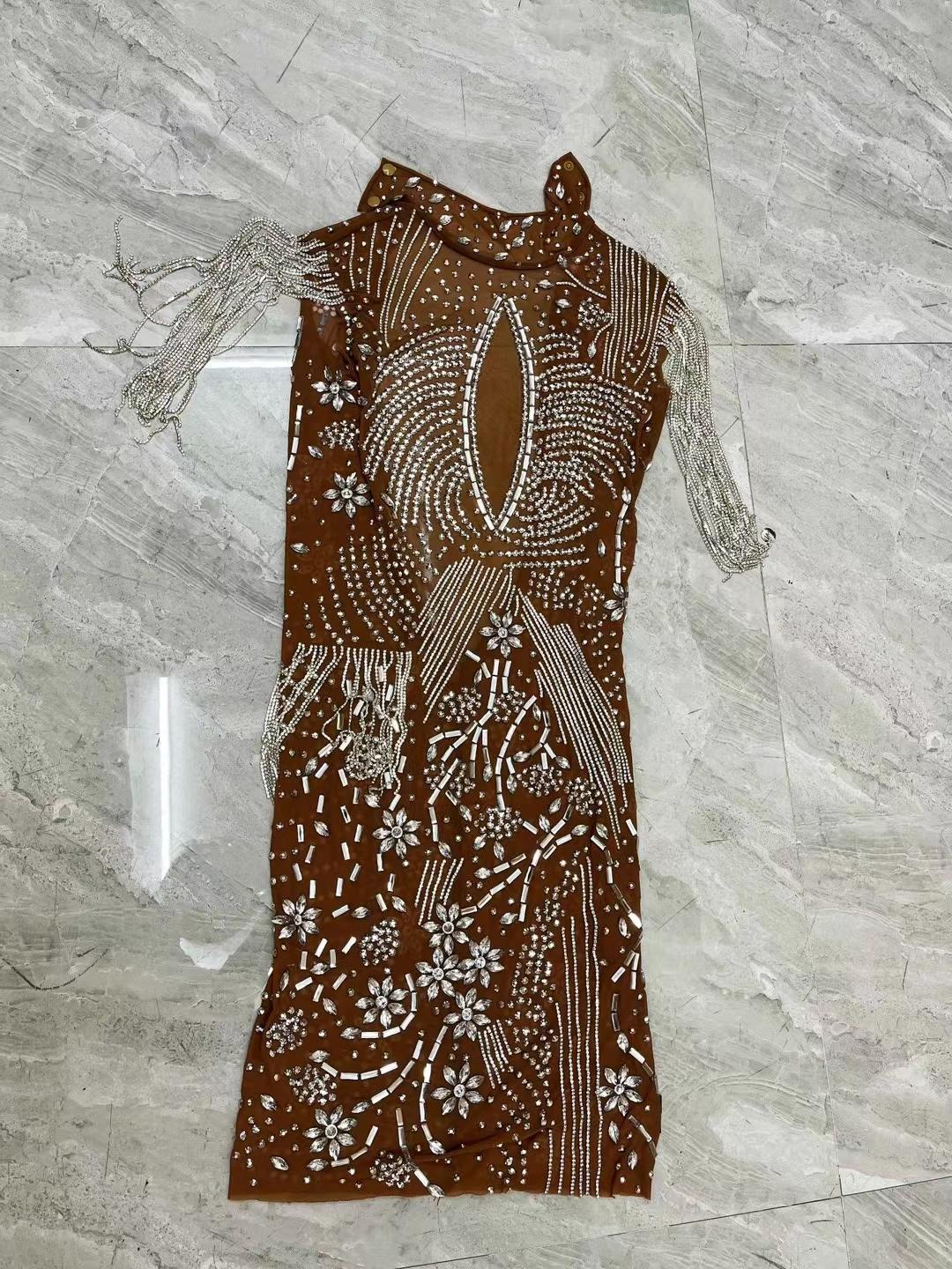 CELESINYI Jinghua Crystal Fringe Mini Dress