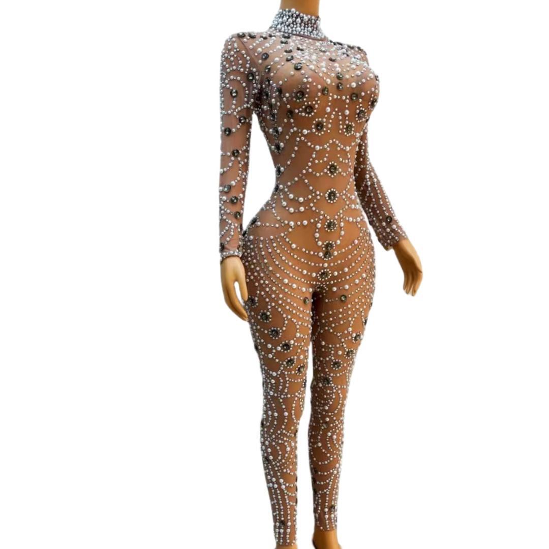 CELESINYI Baiyu Crystal Pearl Bodysuit