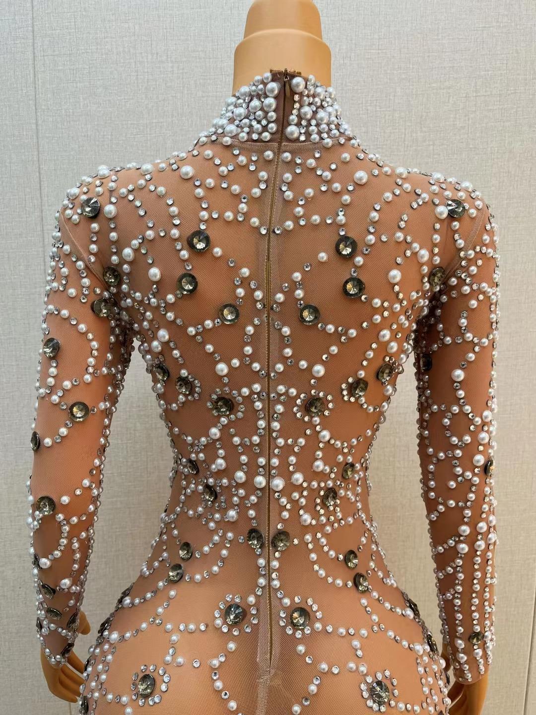 CELESINYI Baiyu Crystal Pearl Bodysuit