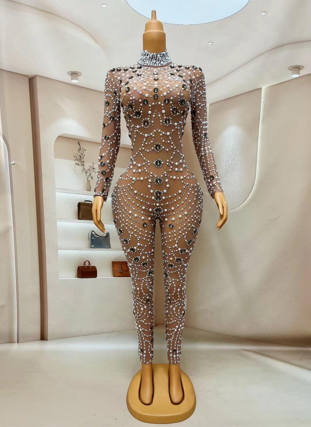 CELESINYI Baiyu Crystal Pearl Bodysuit