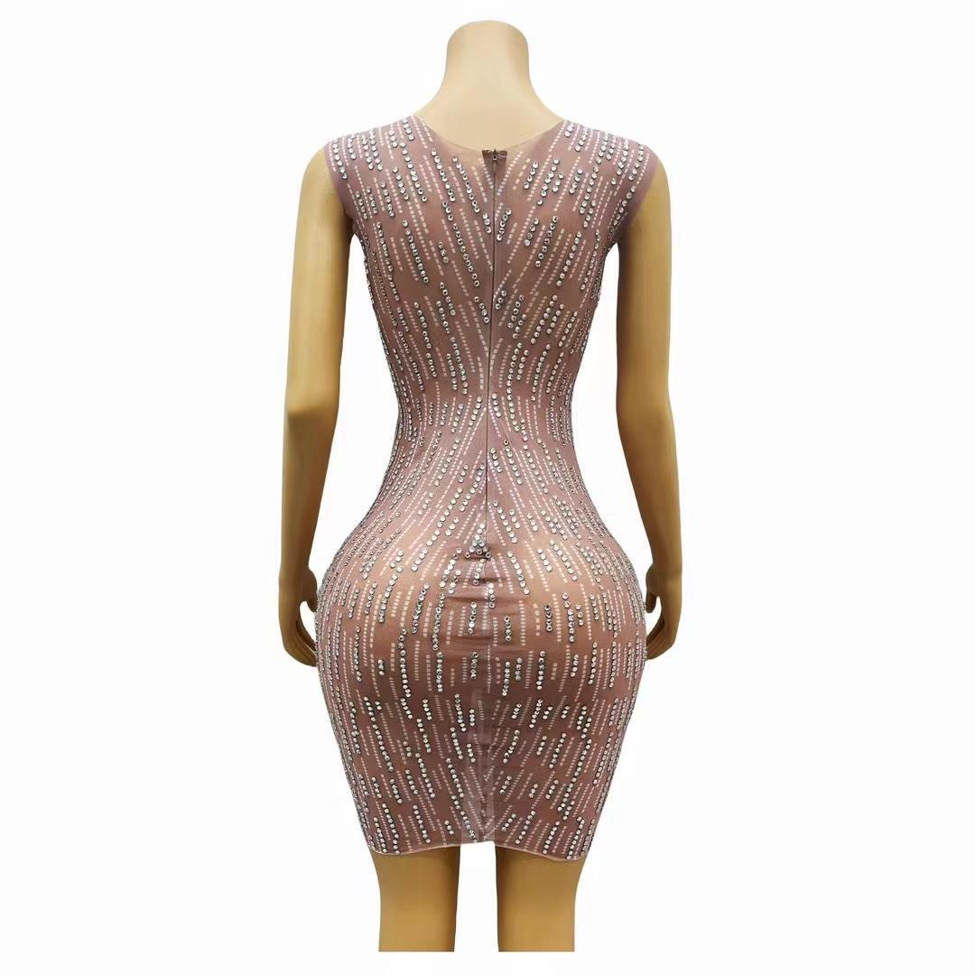 CELESINYI Shandian Crystal Stripe Mini Dress