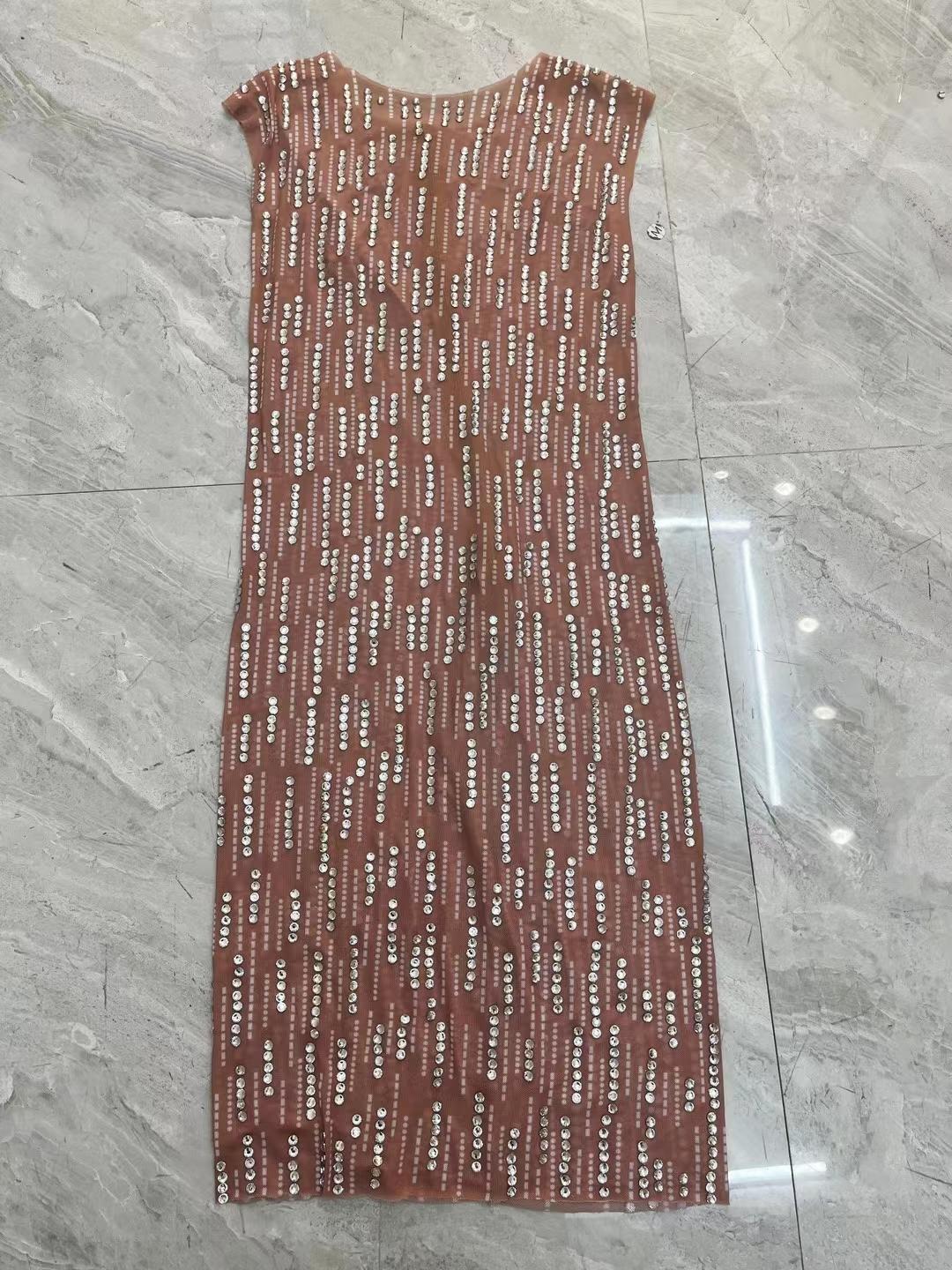 CELESINYI Shandian Crystal Stripe Mini Dress