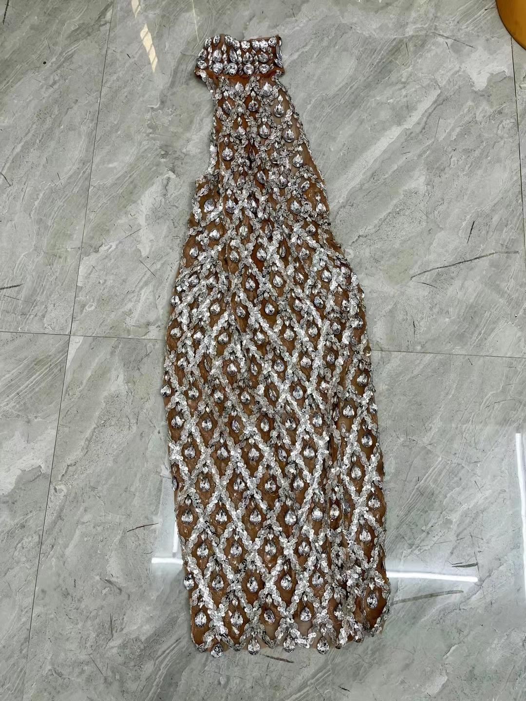 CELESINYI Shaokaojia Crystal Grid Mini Dress