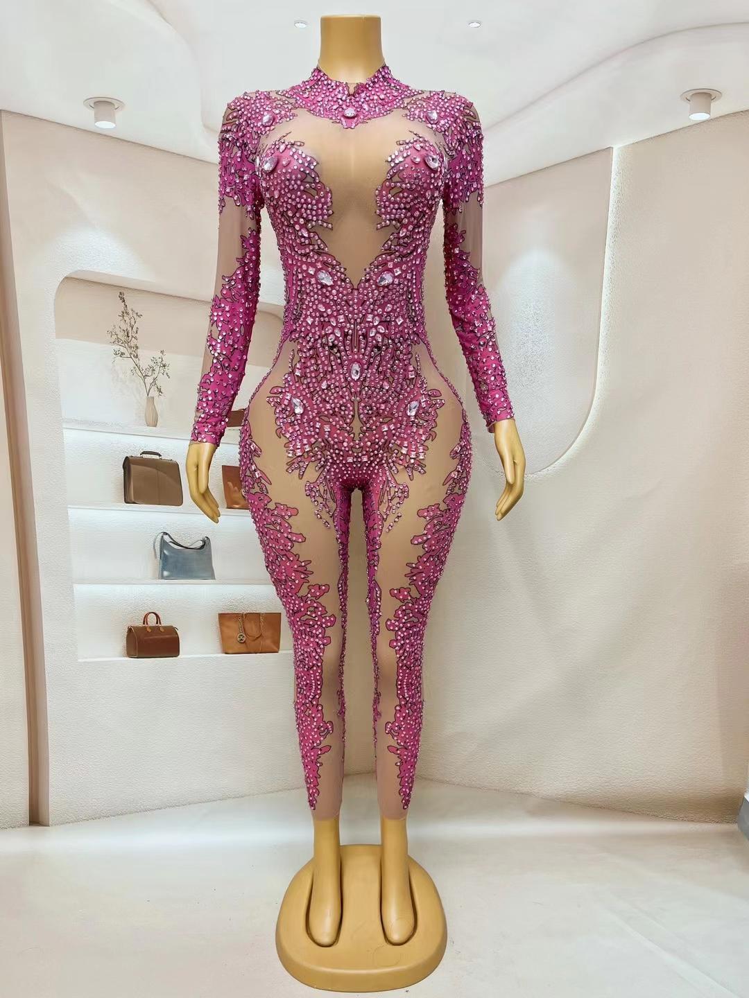 CELESINYI Geseputao Crystal Illusion Catsuit (Pink)