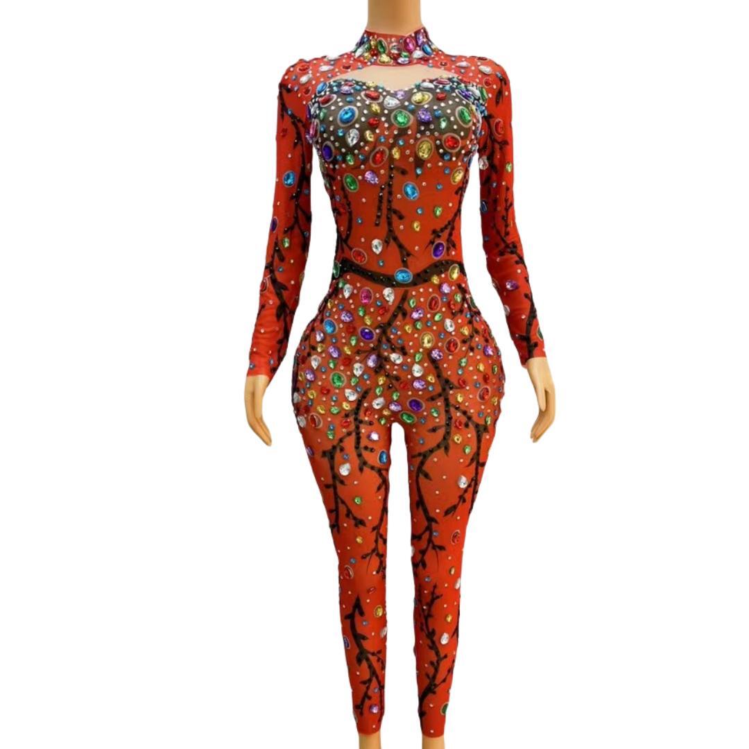 CELESINYI Hongmanteng Crystal Red Vine Jumpsuit