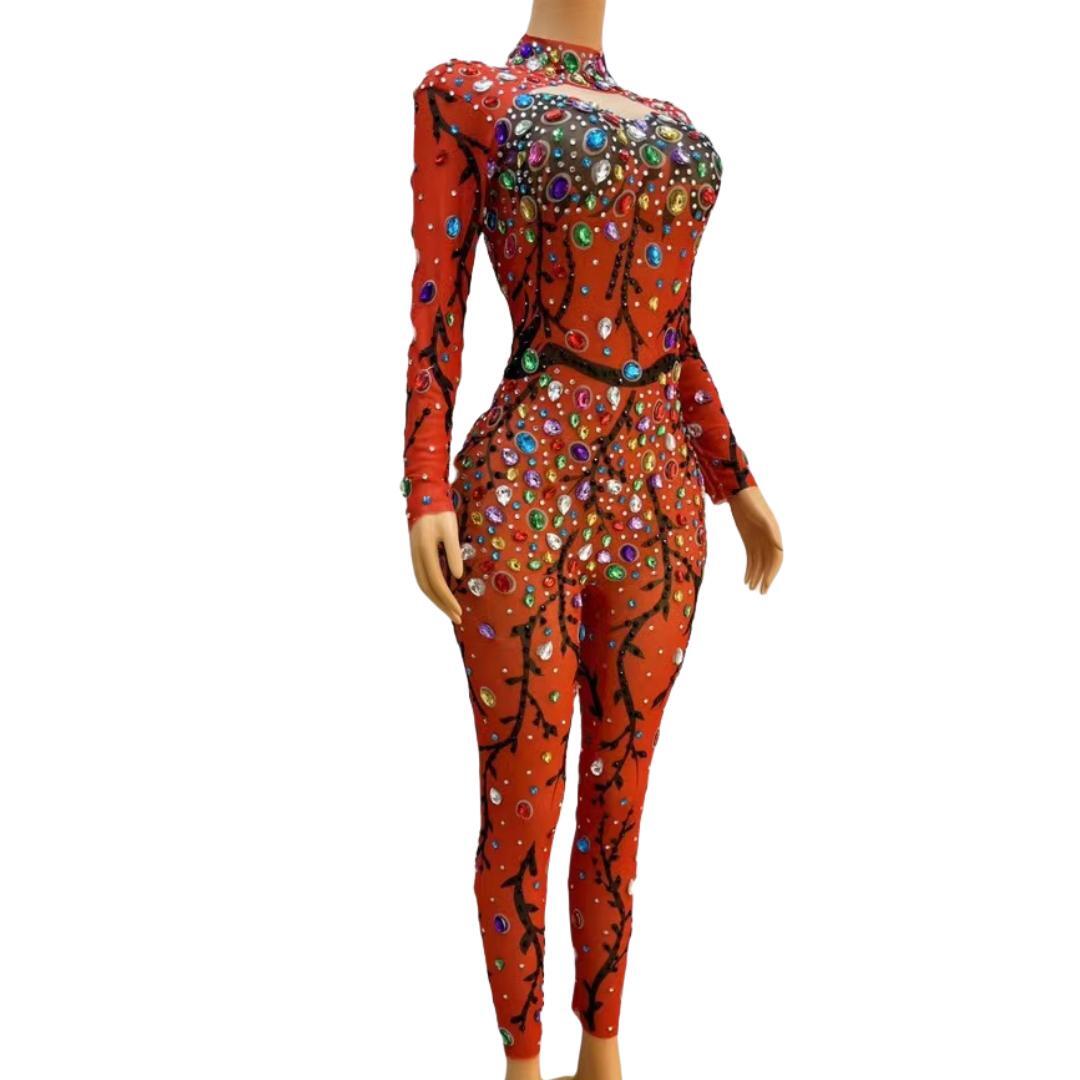 CELESINYI Hongmanteng Crystal Red Vine Jumpsuit