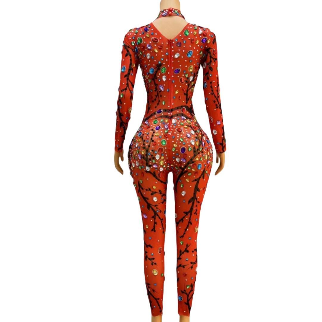 CELESINYI Hongmanteng Crystal Red Vine Jumpsuit