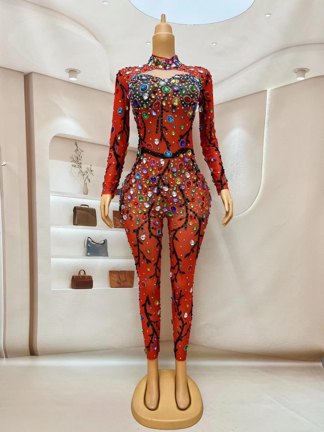 CELESINYI Hongmanteng Crystal Red Vine Jumpsuit