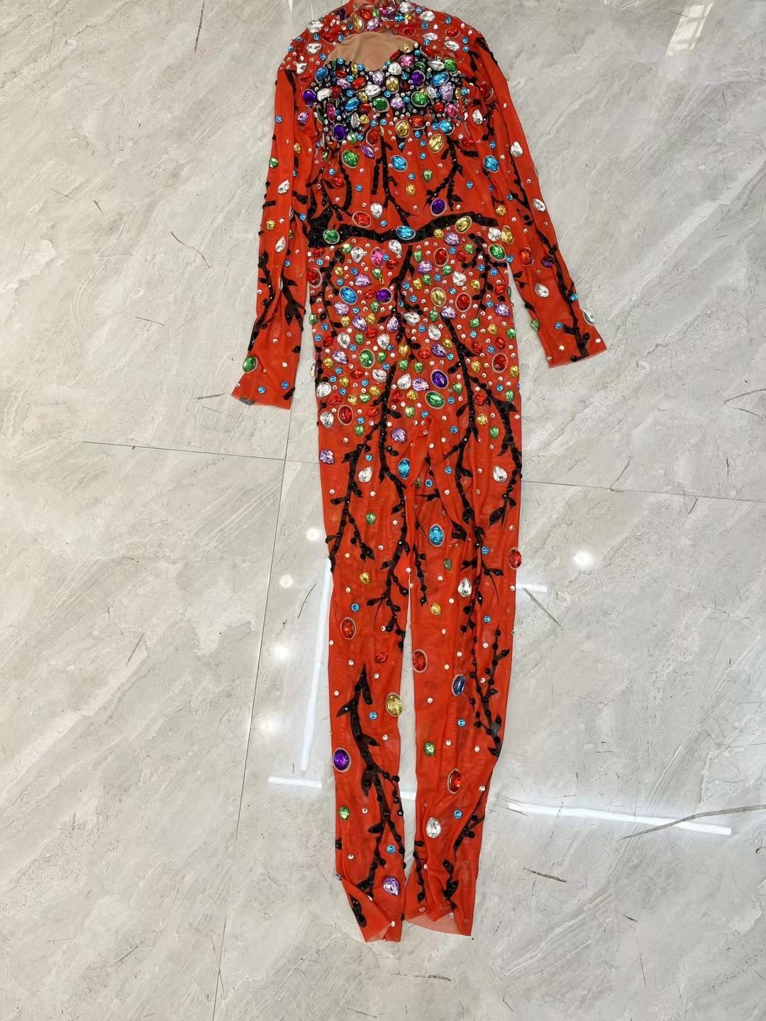 CELESINYI Hongmanteng Crystal Red Vine Jumpsuit