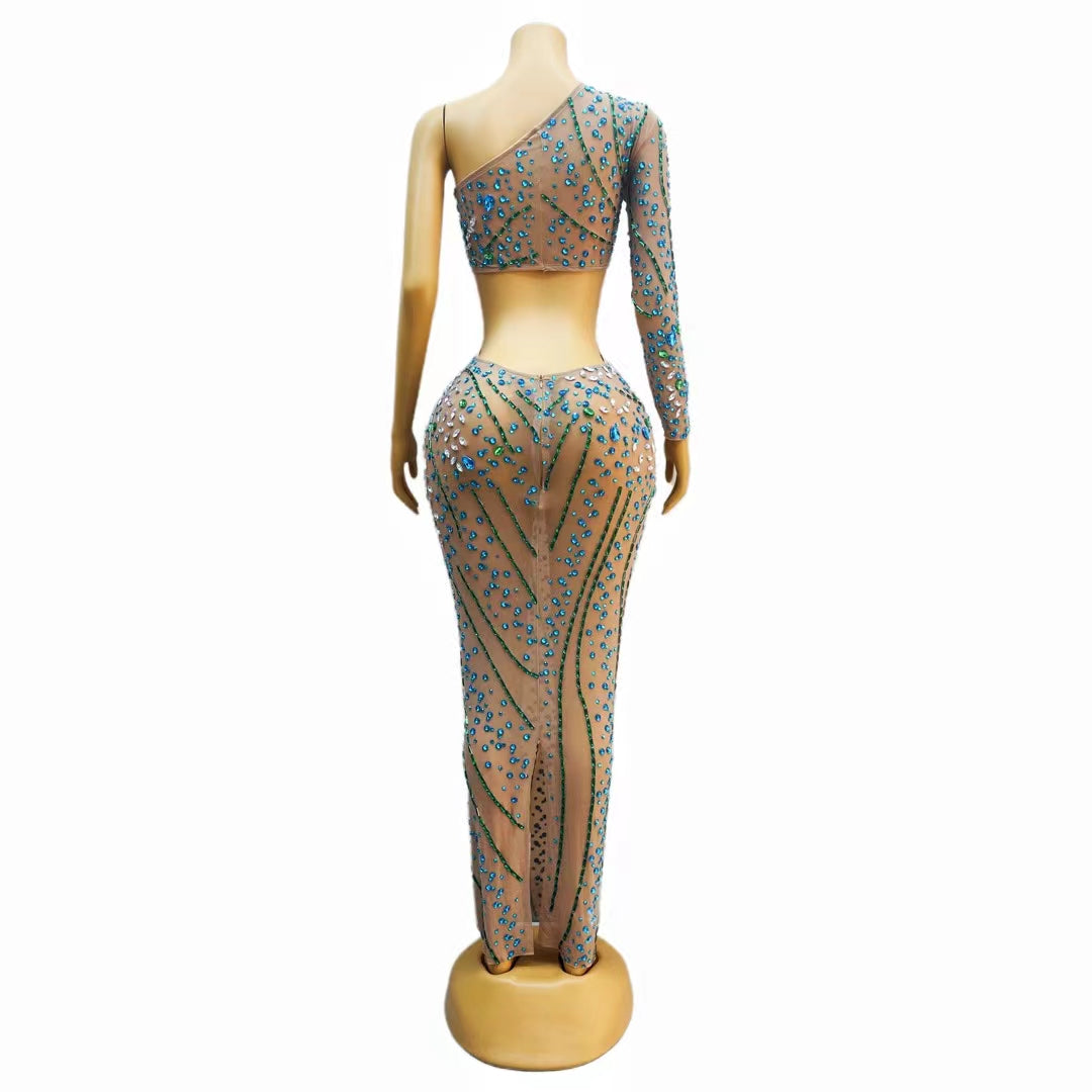 CELESINYI Lvcha Crystal Green Gown