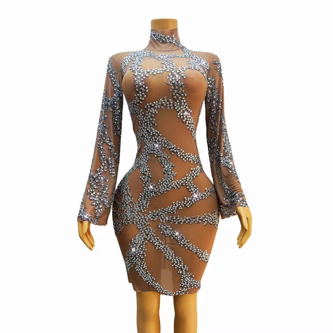CELESINYI Huacai Crystal Vine Mini Dress