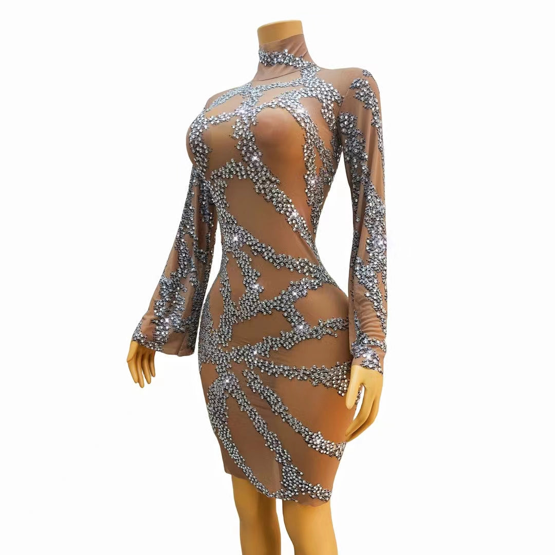 CELESINYI Huacai Crystal Vine Mini Dress