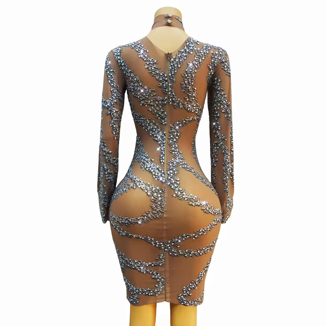 CELESINYI Huacai Crystal Vine Mini Dress