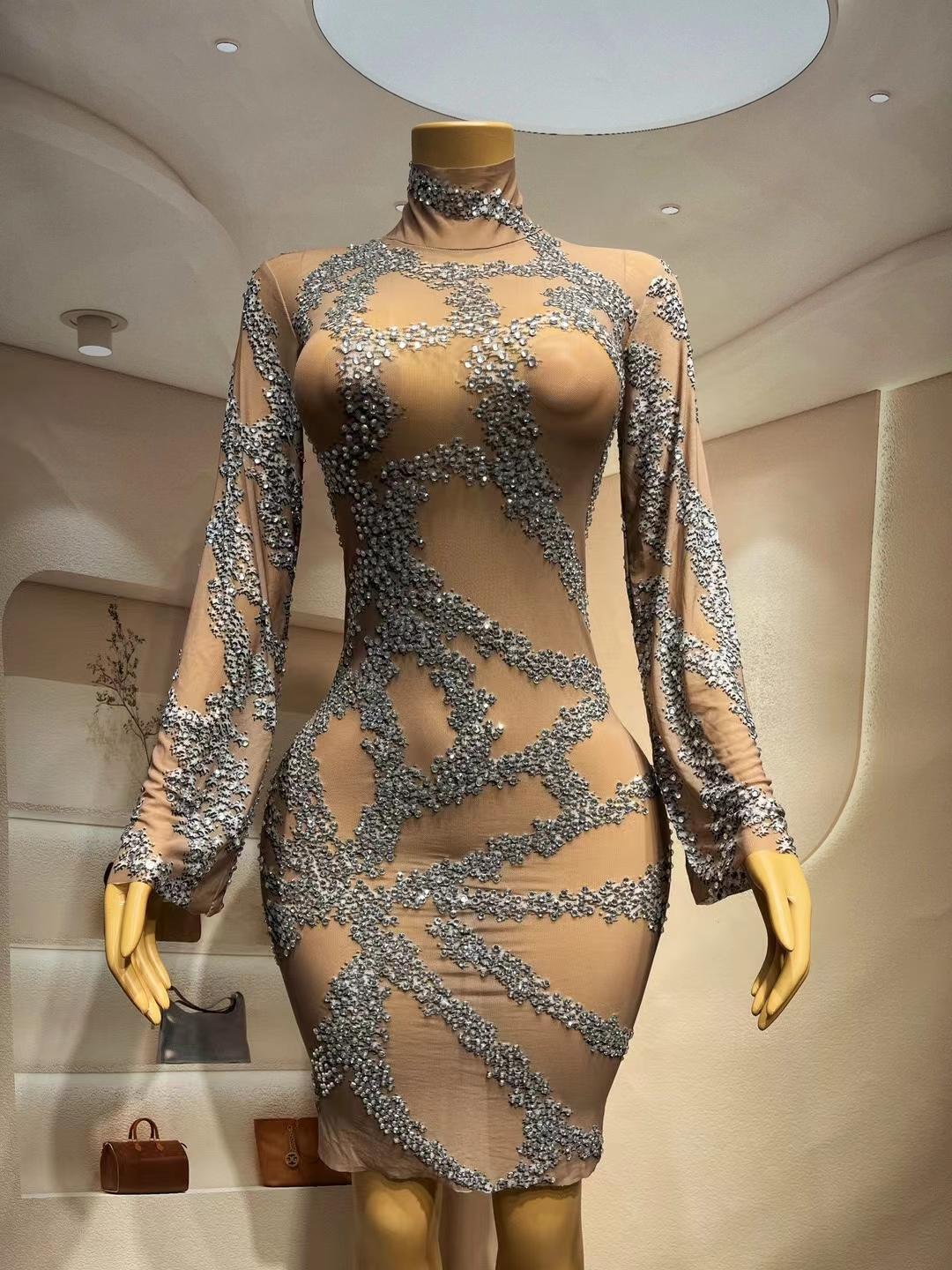 CELESINYI Huacai Crystal Vine Mini Dress